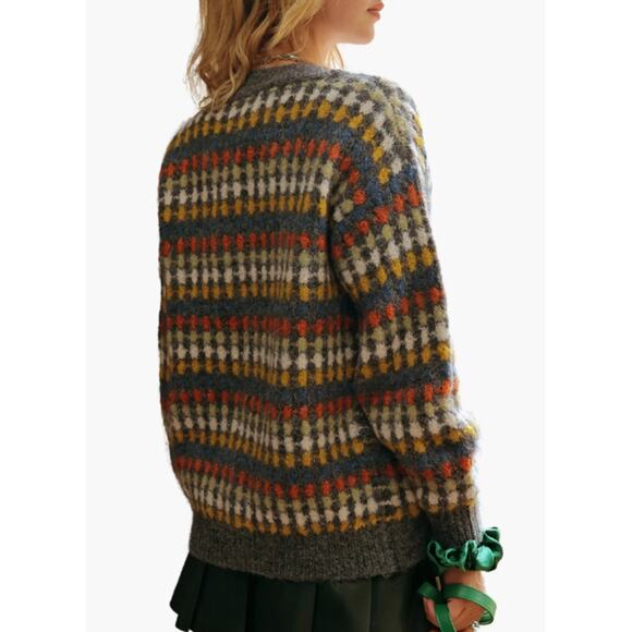 BLU PEPPER Diamond Print Button Front Cardigan Wool Blend Multicolor Womens Sz L - Picture 2 of 8